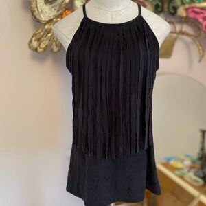 Black Sleeveless Fringe Top